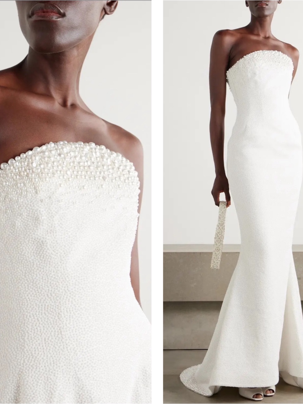 Clio Peppiatt Olympia Strapless Bead Embellished White Bridal Maxi Dress Size L